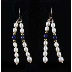 24.00CTW 1.5in. WHITE&BLUE FRESHWATER PEARL HOOK EARRIN