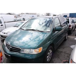 2002 HONDA ODYSSEY, 4DR VAN, GREEN, VIN # 2HKRL186X2H002356