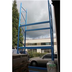 NEW PALLET RACKING: 1- 20' TALL BLUE BOLT TOGETHER INDUSTRIAL UPRIGHT & 5- 8' BLUE CROSS BARS