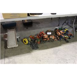 ASSORTED CHAIN HOISTS, CHAIN PULLERS & 4 WHEEL DOLLY