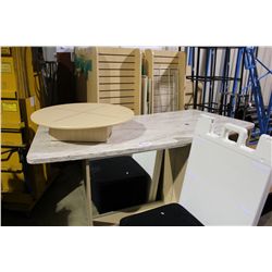 FAUX GRANITE DISPLAY COUNTER, MAPLE DISPLAY SHELVES & ASSORTED SHOWROOM RACKING