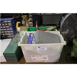 2 BINS OF ASSORTED TOOLS & PATTON FAN