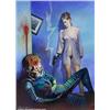 Image 1 : John Bolton - Original Painting for Mars Attacks Archives Card Set, "Woman Blasts Martian" (Topps...
