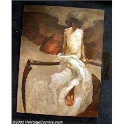 Jeff Jones - Original Oil Painting, "Dark Angel" (undated). A dark, evocative image, Jeff Jones'...
