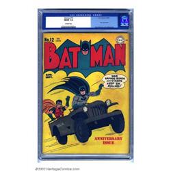 Batman #12 (DC, 1942) CGC FN/VF 7.0 Off-white pages. Jerry Robinson gives us a feel-good patrioti...