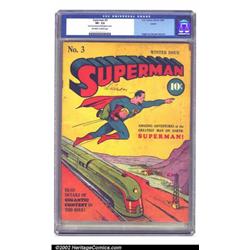 Superman #3 Larson pedigree (DC, 1940) CGC VF- 7.5 Off-white to white pages. Vintage cover by Joe...