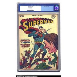 Superman #44 (DC, 1947) CGC VF/NM 9.0 Off-white pages. The Man of Steel is challenged by Toyman a...