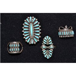 FOUR ZUNI PETIT POINT RINGS