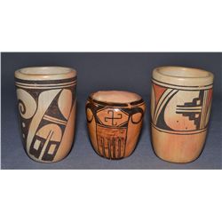 THREE HOPI POTTERY CYLINDERS