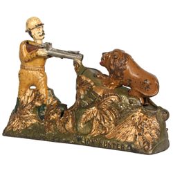 Cast Iron Lion Hunter Mechanical Bank
