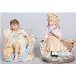 Pr. German Bisque Figural Match Holders