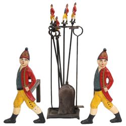 Painted Cast Iron Hessian Soldier Fireplace Set