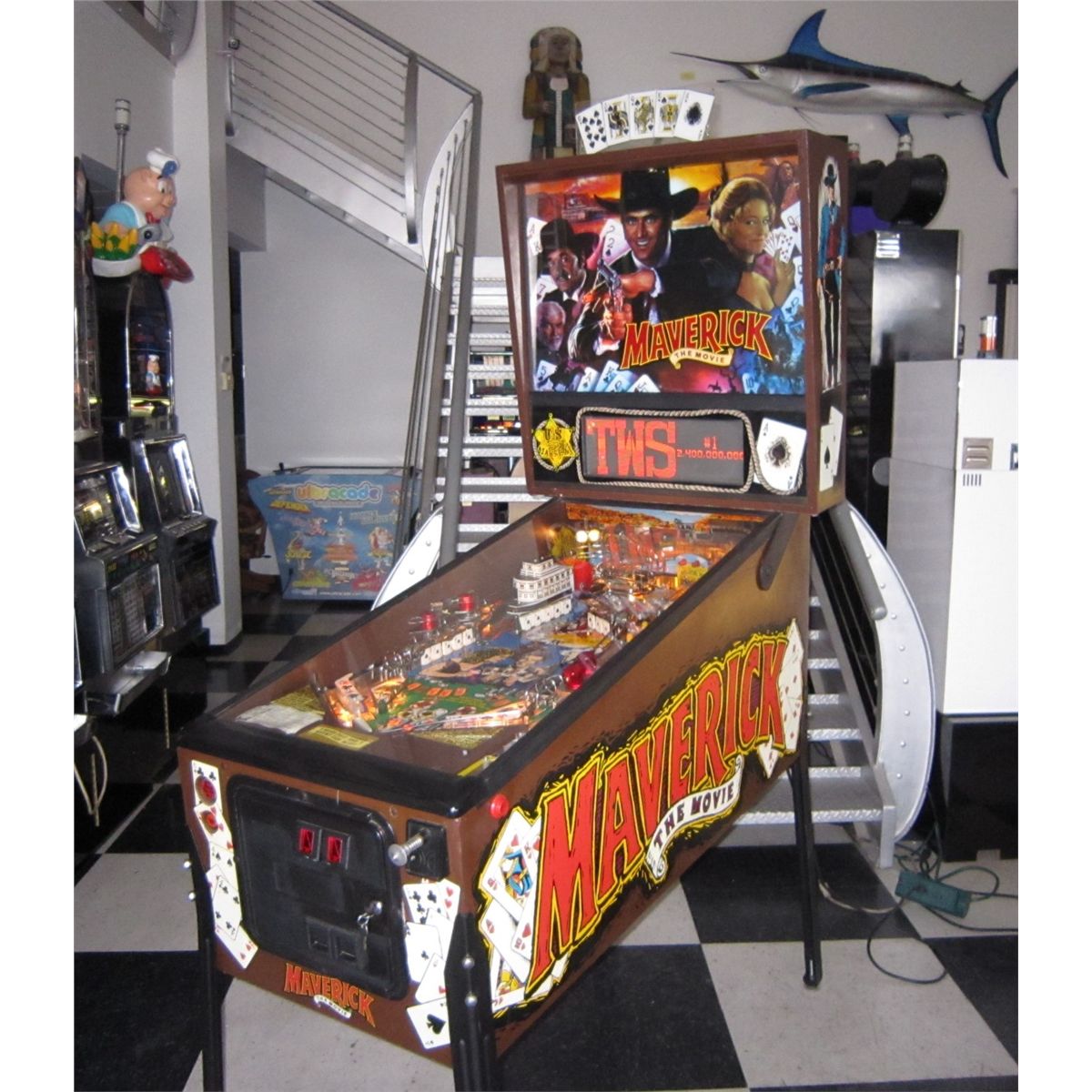 MAVERICK PINBALL MACHINE CARD THEME RARE TOPPER EXCELLENT CONDITION