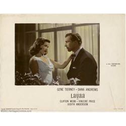 Laura (20th Century Fox, 1944). Color Gloss Lobby Card (11  X 14 ). Gene Tierney and Vincent Pric...
