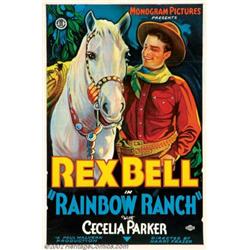 Rainbow Ranch (Monogram, 1933). One Sheet (27" X 41"). Rex Bell rides to the rescue of Rainbow Ra...