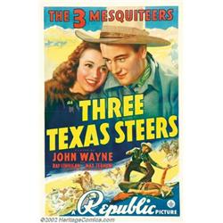 Three Texas Steers (Republic, 1939). One Sheet (27" X 41"). As John Wayne's final years making B...