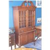 Image 1 : Vintage mahogany display/storage cabinet with twist columns, lion's head motif pulls and finial