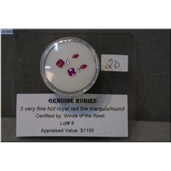 Four ruby gemstones including marquise cut and square. Appraised value $1100.00