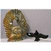 Image 1 : A carved soapstone owl figure signed by artist Totan 17" in height and a cast bird