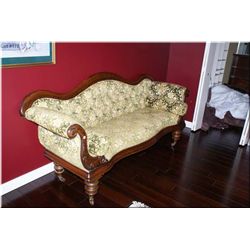 Antique Empire style full sized sofa with button tufted upholstery, original finish and original por