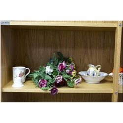 A selection of collectibles including two pinwheel crystal vases, a selection of china roses, Radnar