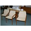 Image 1 : A Danish made dining table with two large leaves marked Dyrlund Denmark and four upholstered teak di