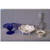 Image 1 : A selection of collectibles including hand enamelled cobalt glass comport, a footed German pierced b