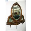 Image 1 : A large wood framed wall mount triple mirror and shelf etched center oval shaped mirror, and two sma