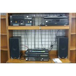 Technics stereo system including CD changer, amplifier, tuner, turn table, dual tape deck, equalizer