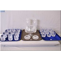 Selection of crystal glassware including a pair of matched decanters, snifter style flower vase, two