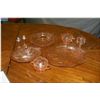 Image 1 : A selection of pink Depression style glassware including serving dishes, lidded casserole, cream and