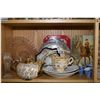 Image 1 : A selection of collectibles including tins, teapot, four demi-tasse cups and saucers, glass serving 