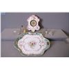 Image 1 : Porcelain vanity tray and a porcelain wall clock nd a selection of vintage perfumes