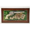 Image 1 : Beautifully constructed wall plaque with Mesquite wood frame approx. 10” x 20” incorporating green l