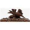 Image 6 : Small black forest style antique carved wooden box with game birds; old damage to front lid edge. Es