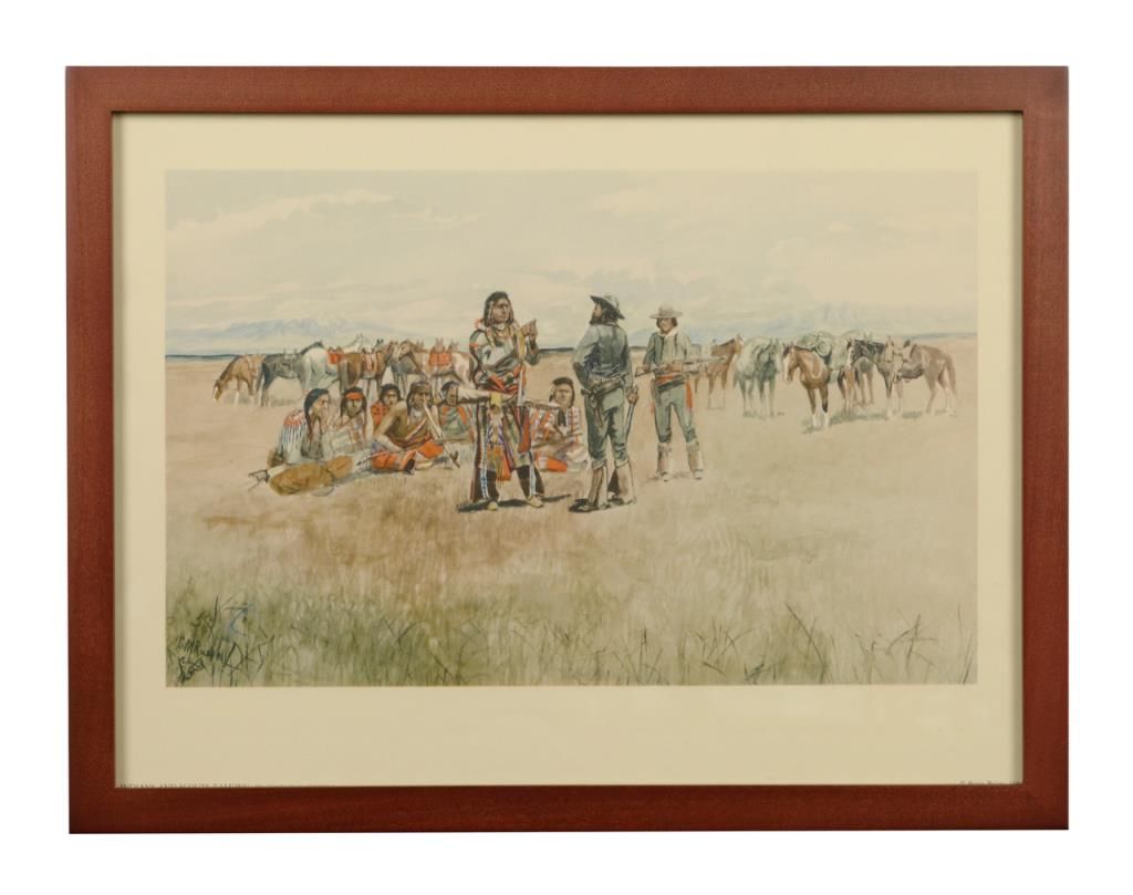 Lot of 3 framed color Charlie Russell prints by Penn Prints of New York