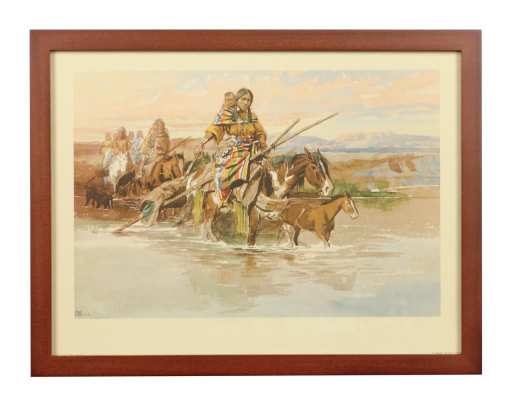 Lot of 3 framed color Charlie Russell prints by Penn Prints of New York