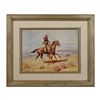 Image 1 : Framed 1950's era Charlie Russell color print of a cowboy on horse, approx. 20" x 24" overall in ver