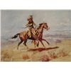 Image 2 : Framed 1950's era Charlie Russell color print of a cowboy on horse, approx. 20" x 24" overall in ver