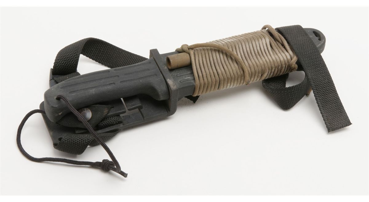 Mission Knives sterile titanium dive knife with rigid sheath, carried