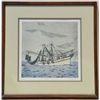 Image 1 : Framed and matted print (80/200) of the shrimp boat Cherokee, approx. 20” x 20”, beautifully accompl