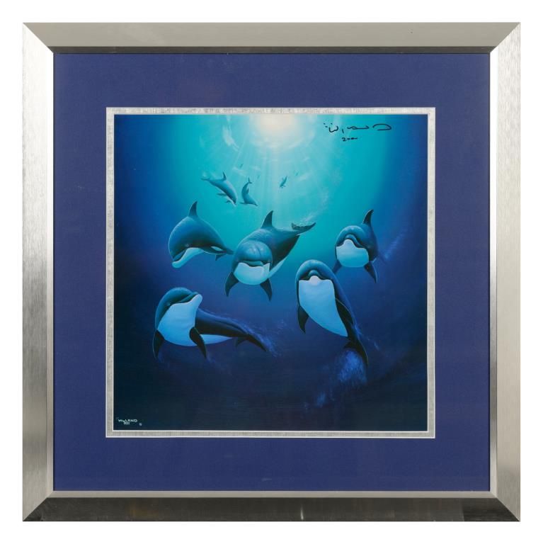 Framed and matted print “Dolphin World” by noted marine life artist
