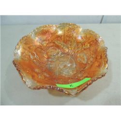 VINTAGE IMPERIAL AMBER CARNIVAL GLASS RUFFLE BOWL