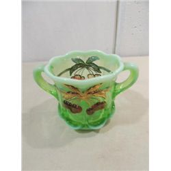 VINTAGE  FENTON GREEN GLASS & OPALESCENCE BOWL: