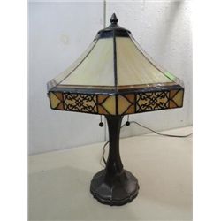 CONTEMPORARY VICTORIAN STYLE SLAG GLASS, LEAD LAMP