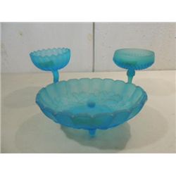 LOT 3 FENTON FROSTED BLUE GLASSWARE: 2 COMPOTES &