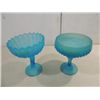 Image 2 : LOT 3 FENTON FROSTED BLUE GLASSWARE: 2 COMPOTES &