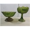 Image 1 : LOT 2 VINTAGE INDIANA GLASS CO FROSTED GREEN GLASS