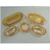 Image 2 : LOT 5 VINTAGE UNMARKED AMBER CARNIVAL GLASS ITEMS: