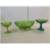 Image 1 : LOT 3 VINTAGE GREEN CARNIVAL GLASS BANANA BOAT, 2